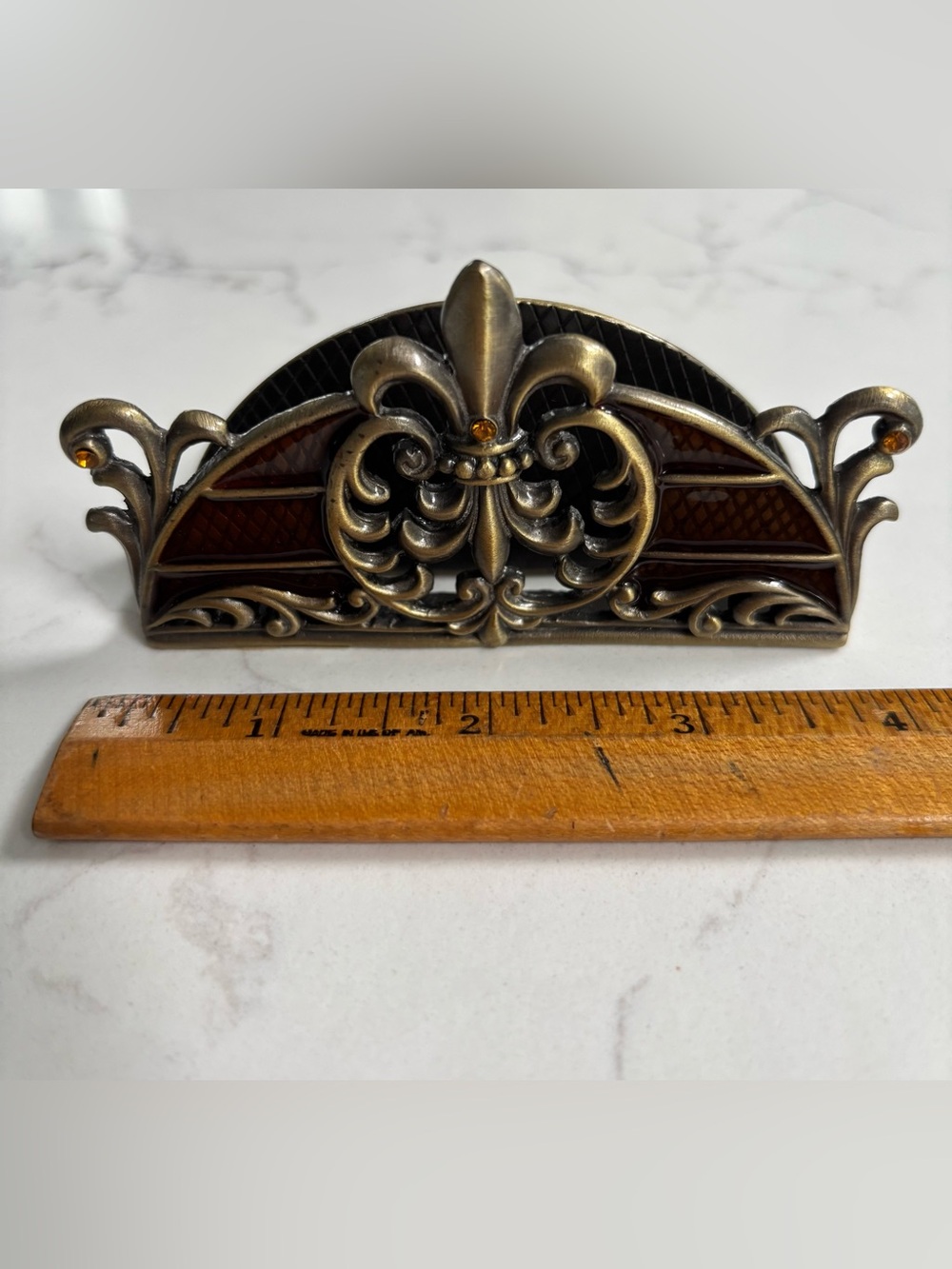 Ornate Fleur-de-Lis Napkin Holder in Bronze and Brown